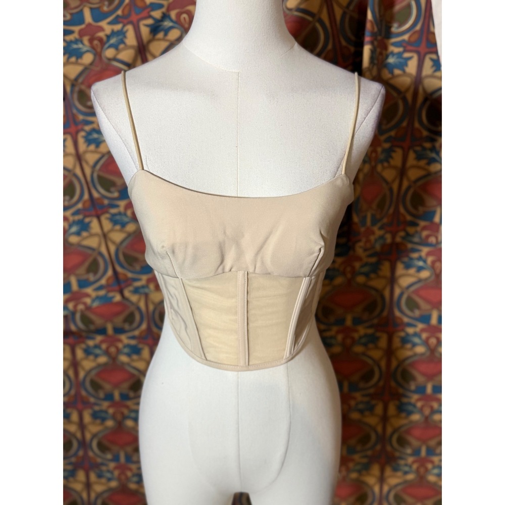 PAPPERMOON‎ Corset Top Mesh Panel Sheer Detail Black Zipper Closure